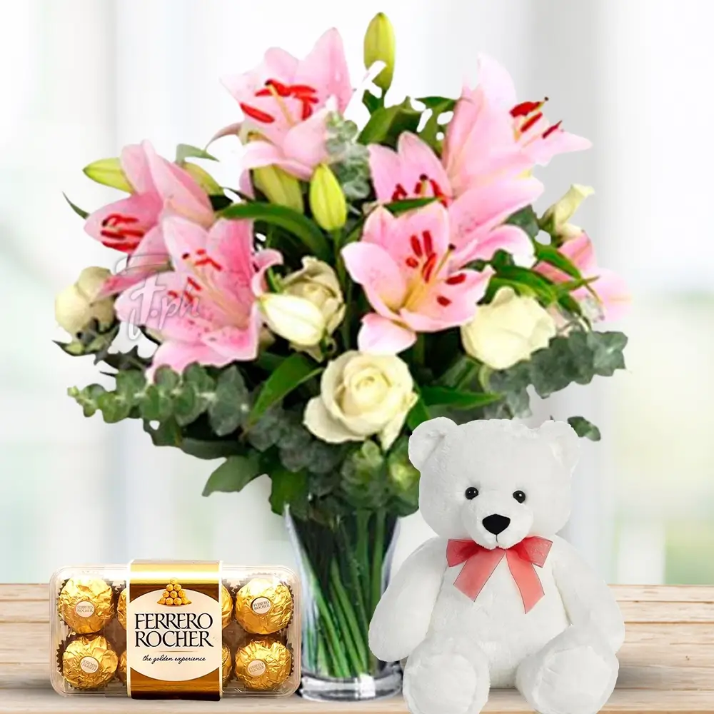 Flower, Chocolate & Teddy Bear
