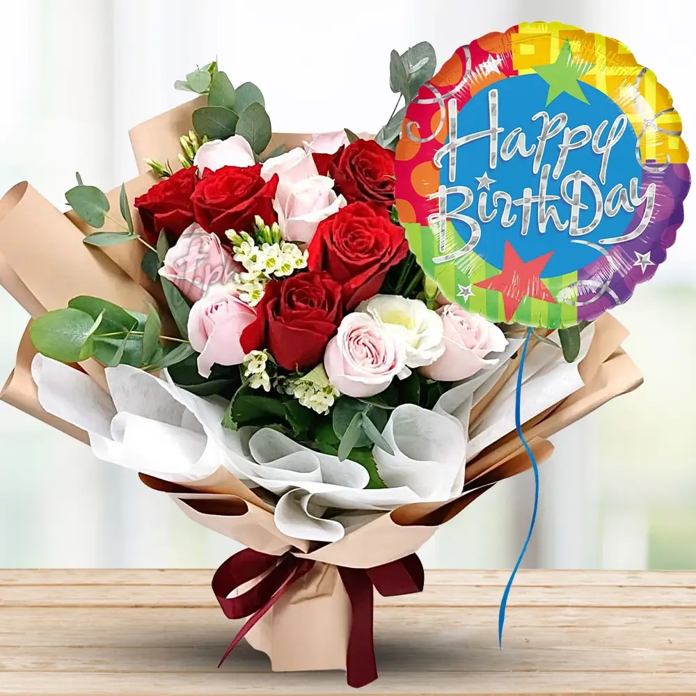 Classic Roses with Balloon