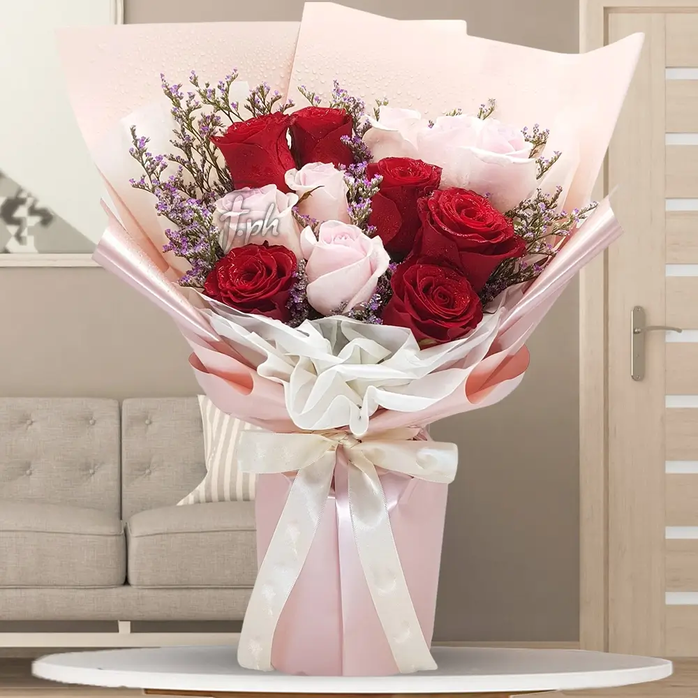 Bouquet of Pink and Red Roses