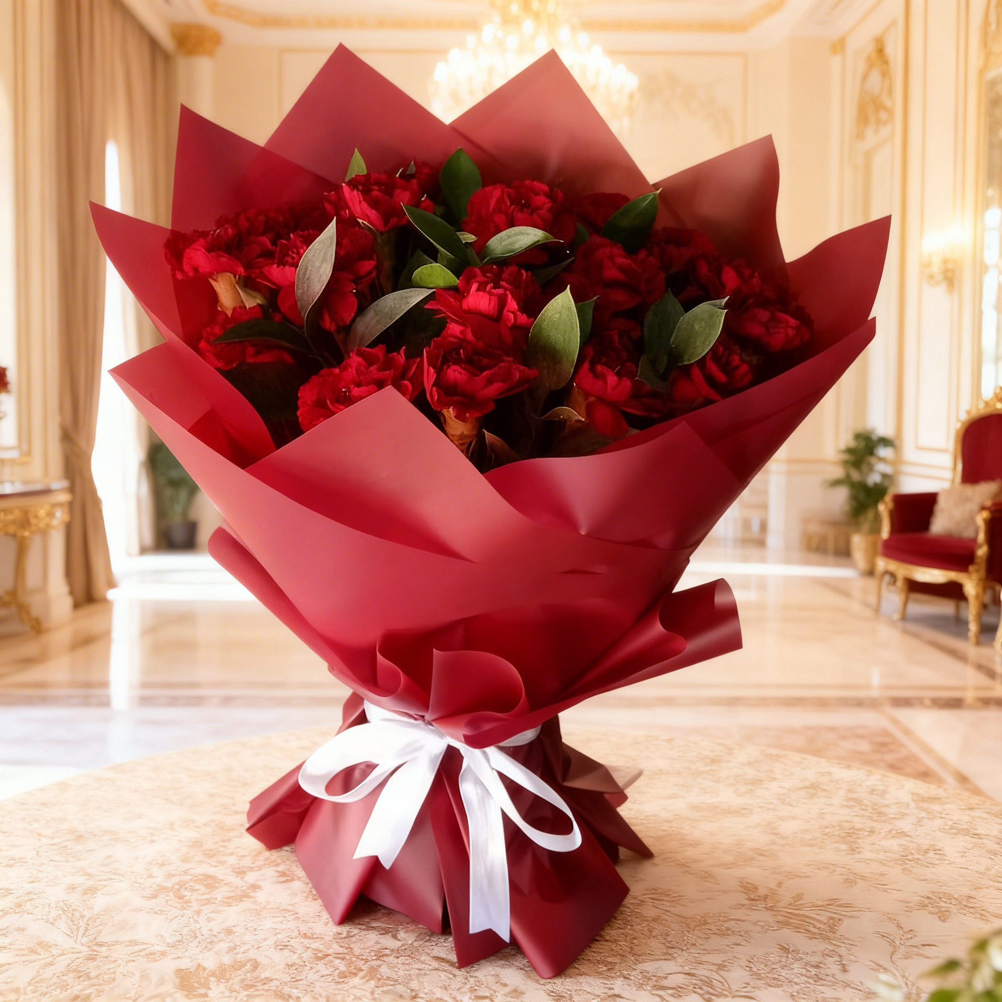 Bouquet of 10 red carnations with fillers