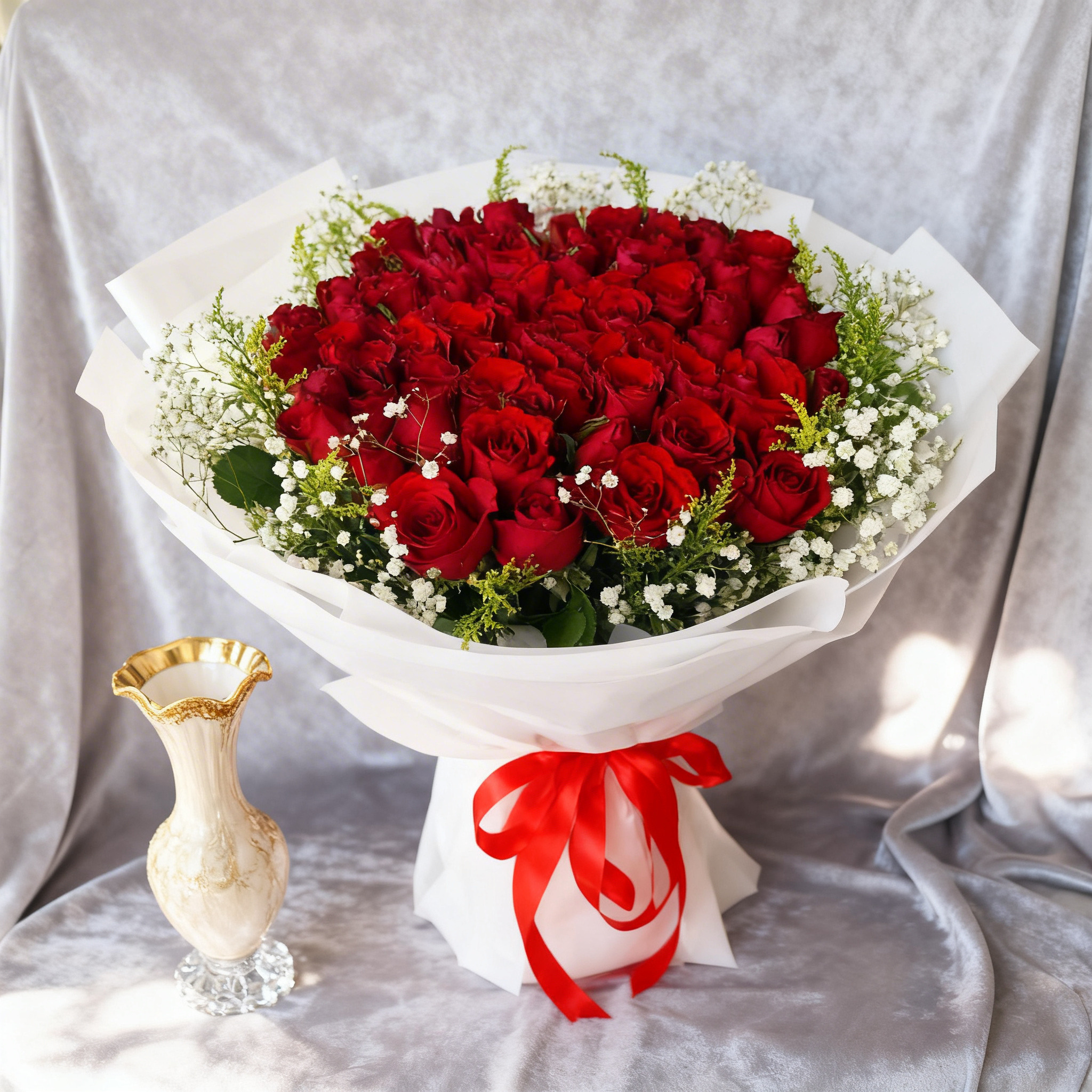 Red Roses in White Wrapping