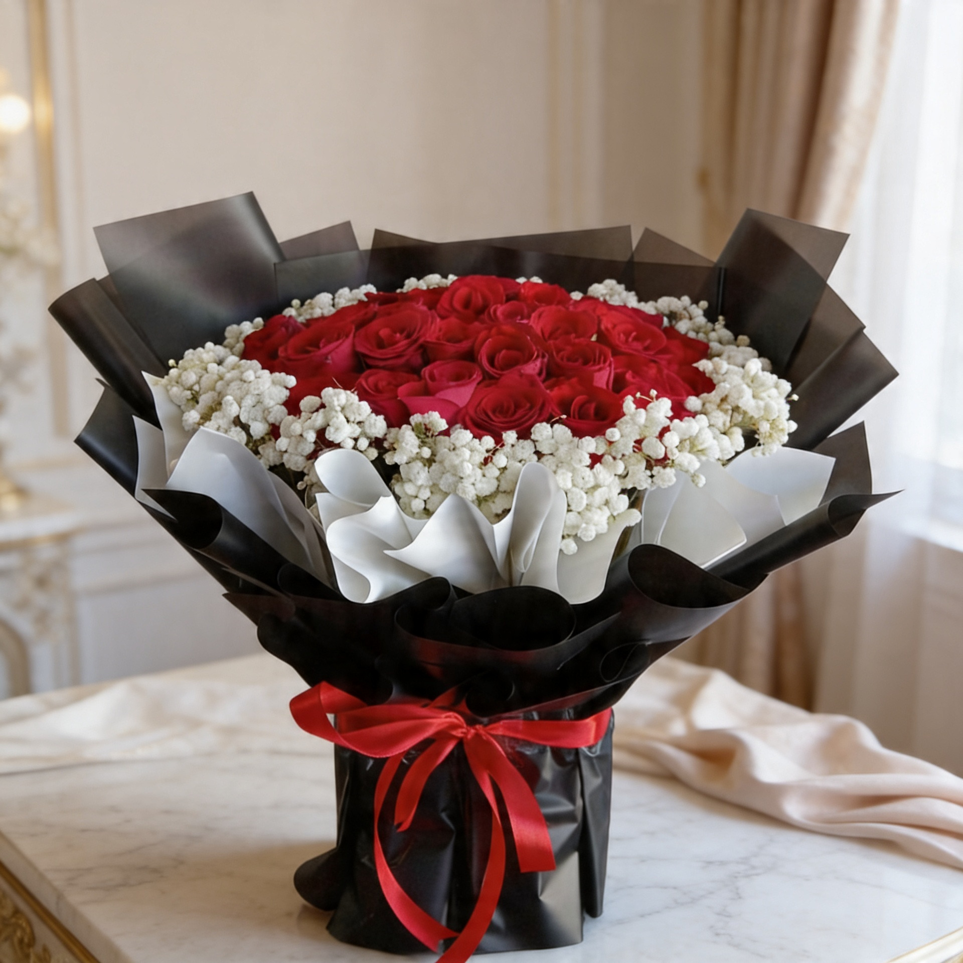 Red Roses Baby’s Breath Bouquet