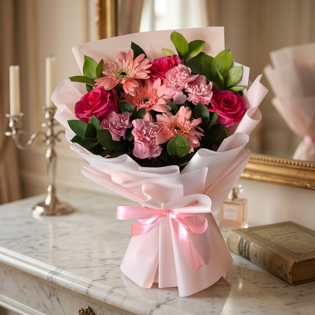 pink roses, pink carnations
