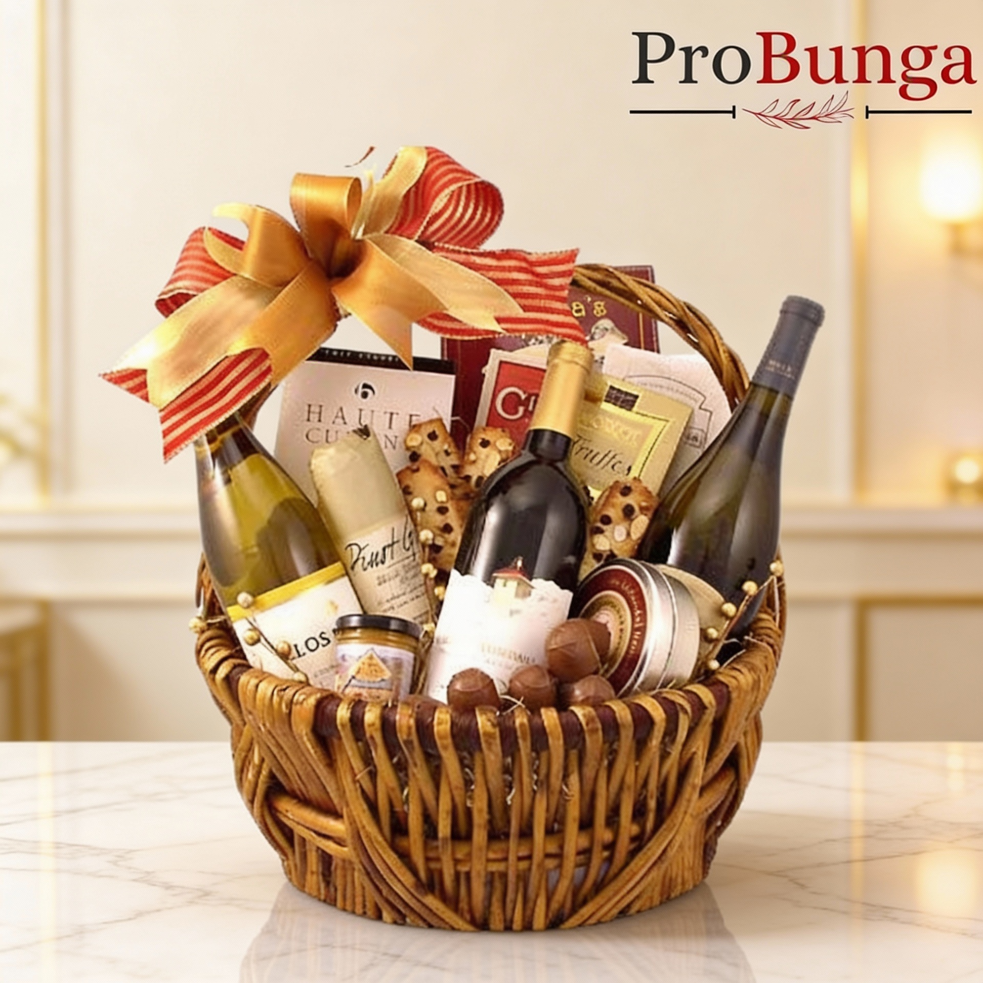 Holiday Elegance Delights Basket with 3 Red Wines and 6 Premium Chocolates