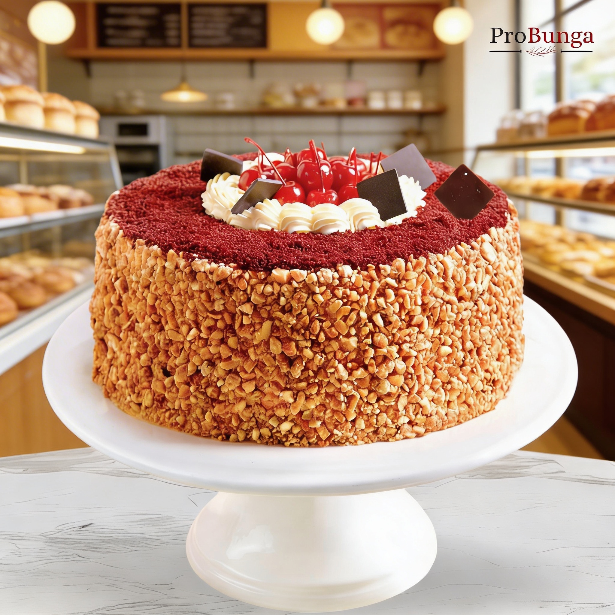 Classic red velvet cake with cream cheese frosting (appearance may vary)