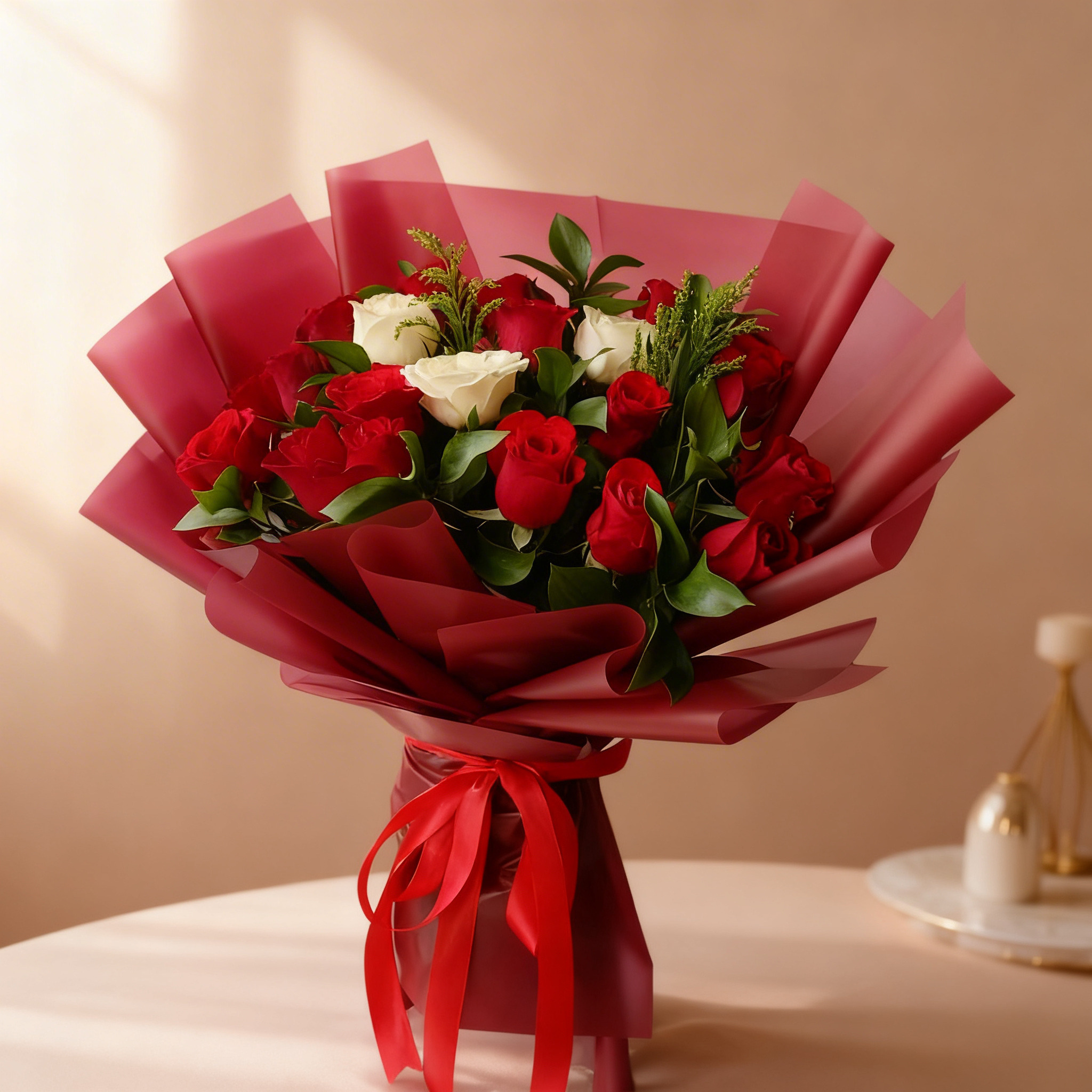 36 Red and 6 White Roses bunch