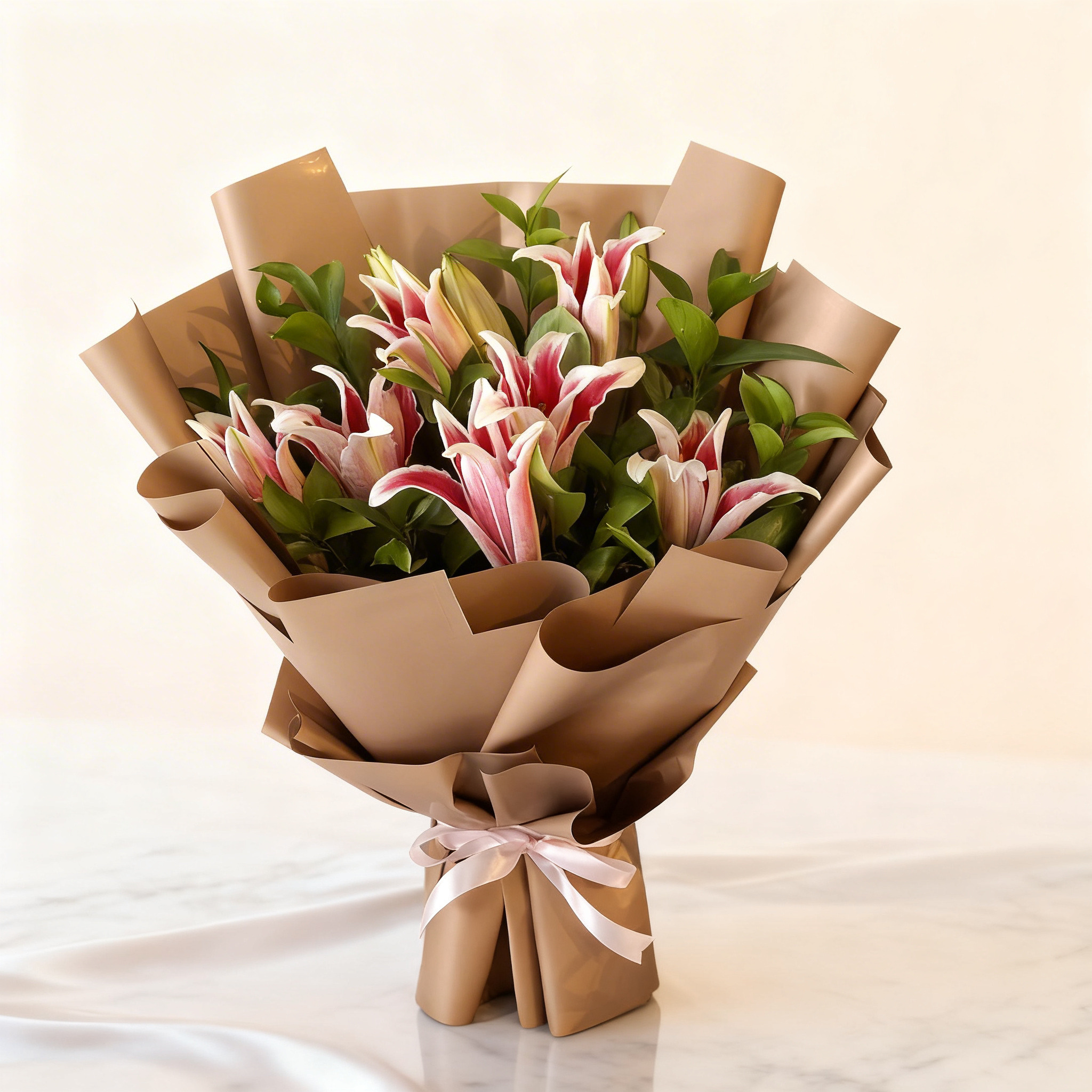 5 Stems of Pink Lilies in Gift Wrap