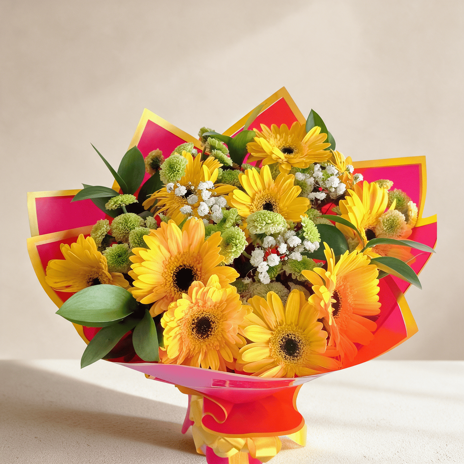 Sunshine Meadow flower arrangement with yellow blooms and greenery
